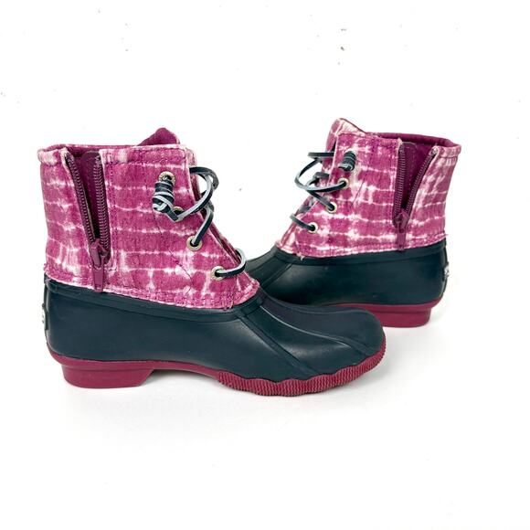 Sperry Saltwater Kids Duck Boots Lace Up & Zip Closure Tie Dye Pink Size 1 - Picture 11 of 11